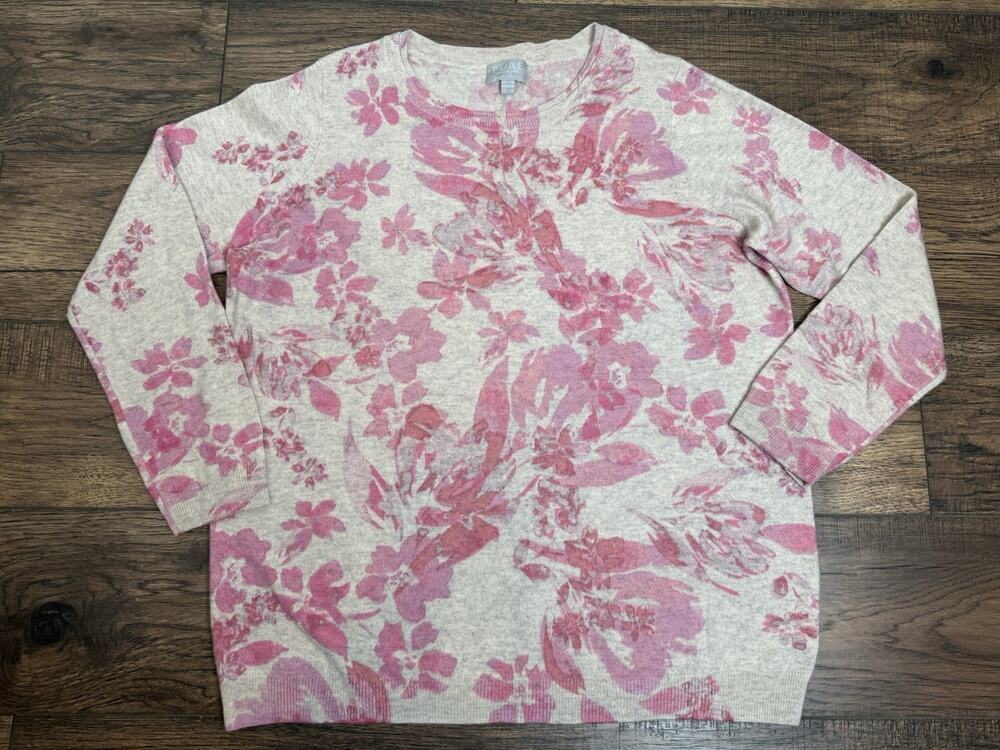 Pure Collection 100% Cashmere Sweater Spring Floral Raglan Crewneck Basics 14/16